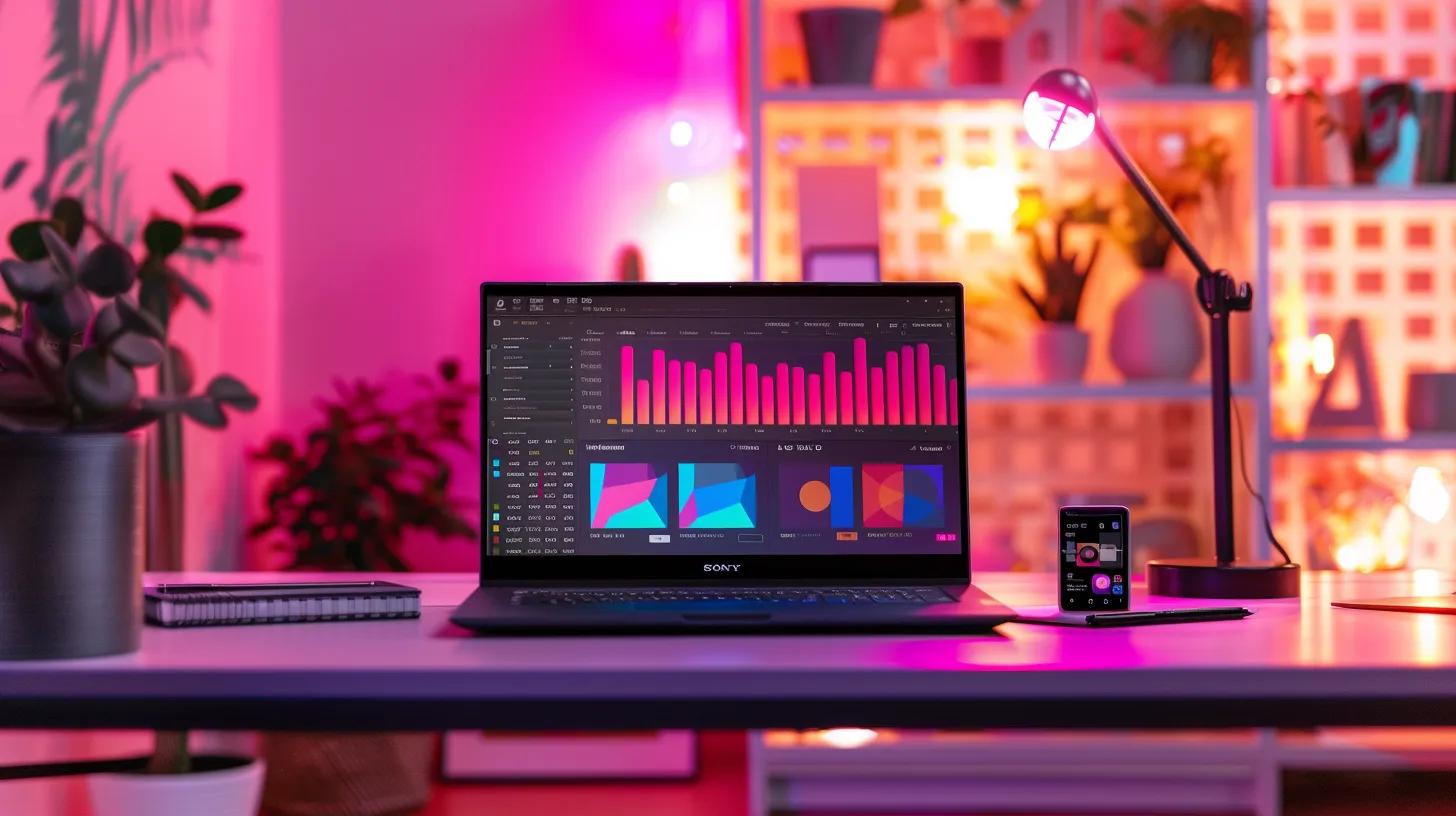 a vibrant, focused workspace with a sleek laptop displaying an engaging seo analytics dashboard, surrounded by colorful charts and notes that highlight essential on-page seo techniques for marketers.